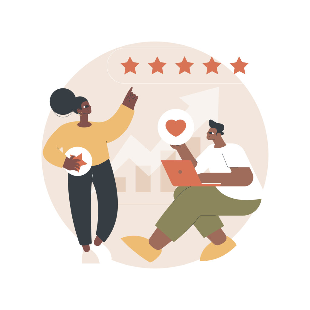 Rating abstract concept vector illustration. Rating scale, quality evaluation, high-ranking product, top-ranking content, score analysis, assesment process, five star service abstract metaphor.