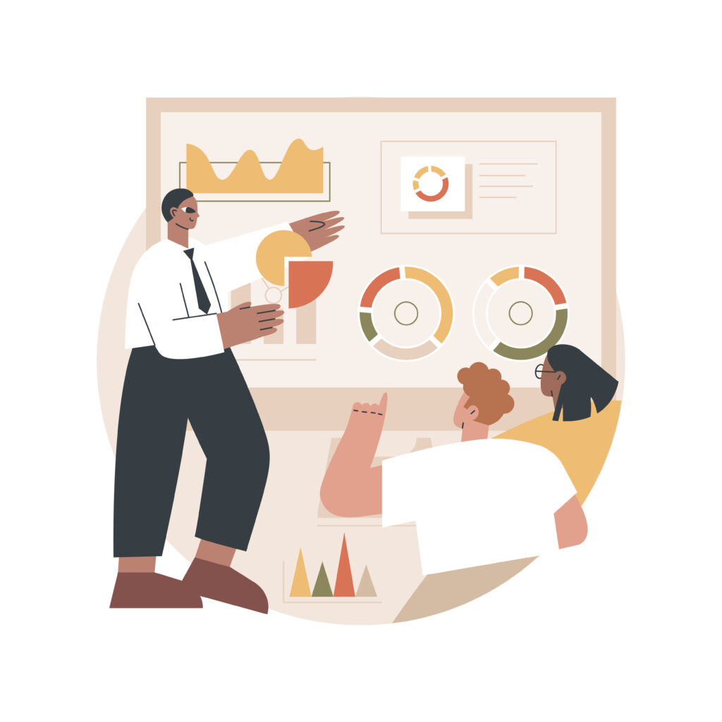 Digital presentation abstract concept vector illustration. Office online meeting, visual data representation, business conference, education, digital marketing, public speaking abstract metaphor.